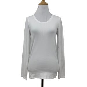 Lucky Brand Basic Tee Womens S Small White Long Sleeve Scoop Neck Stretch Shirt
